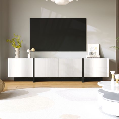 Mueble para TV de 190 x 35 x 45 cm - Diseño moderno en blanco y negro - 3 puertas con estantes y 2 cajones - Estilo minimalista (1/5)