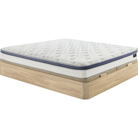 Set 180 x 200 cm letto contenitore color naturale chiaro + materasso ibrido a molle insacchettate 7 zone memory foam sp.25cm - MALAO di PALACIO (1/5)