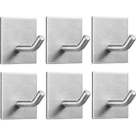 Ganchos adhesivos de pared de 6 piezas, toallero autoadhesivo de acero inoxidable 3M, impermeable y resistente a la corrosión, no requiere perforación, soporte para toallas y paños de cocina para sala (1/5)