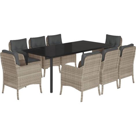 Set Pranzo da Giardino 9pz con Cuscini Grigio Chiaro Polyrattan vidaXL (1/5)