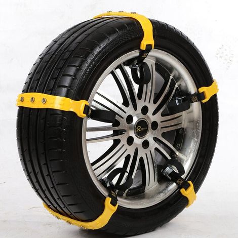 YMYNY 10 Stück Auto-Schneesocken, 185–225 mm, gelbe Schneeketten, verstellbar, rutschfest, Notfall-Traktionskabel, Autoreifenkette, universelle Passform für Autos, SUVs, LKWs (1/4)