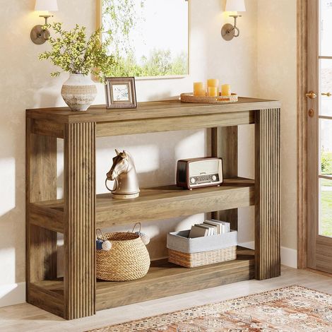 Tribesigns 41.34-Inch Console Table, 3-Tier Farmhouse Entryway Table with Storage Shelves, Narrow Sofa Console Behind the Couch for Living Room, Hallway, Foyer, Rustic Brown