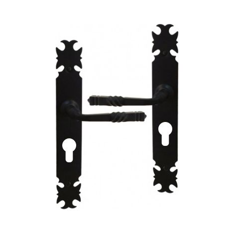 Ouvre&Déco – Poignée de porte d'entrée à cylindre – Lot de 2 – Fer forgé noir – Entraxe 195 mm – Compatible avec serrures à relevage