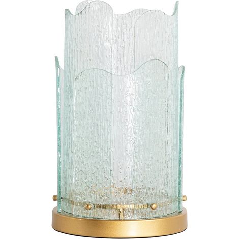 Lanterne hurricane dorée élégance en verre et fer pour intérieur - Doré et verre transparent texturé (1/4)