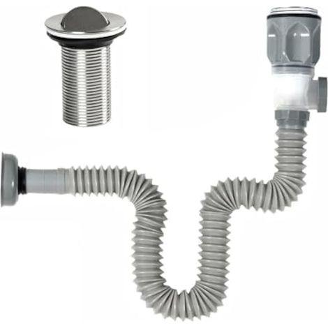 Kit de vidange pour évier de cuisine, bonde pliable universelle, tuyau de vidange flexible anti-fuite avec filtre anti-obstruction pour éviers de salle de bain et de cuisine (gris) (1/5)