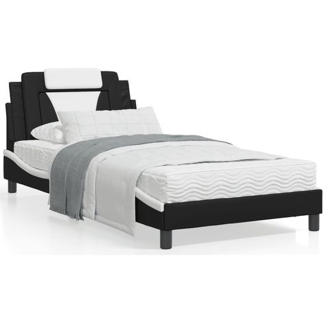 Cama Viana con colchón cuero sintético negro y blanco 100x200 cm vidaXL (1/5)