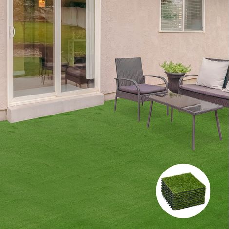 Gazon artificiel 30 × 30 cm, 10 pièces, 25 mm, plastique vert foncé, pour balcon - CHICFURN (1/5)