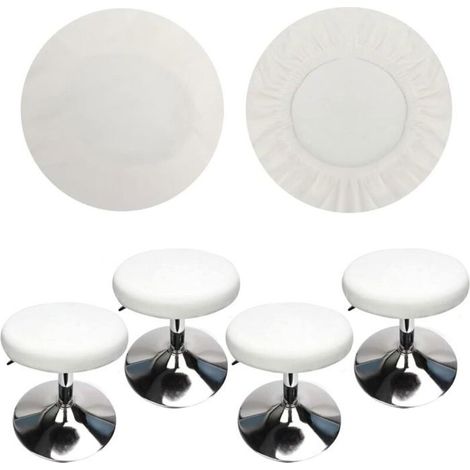 (4 Pièces Blanc)Housse Tabouret Rond Housse Tabouret de Bar, Tissu de Luxe, Diamètre 30-40cm, Extensible, Infroissable, Lavable (1/5)