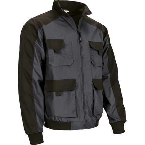 Chaqueta de trabajo multibolsillos con diseño bicolor, algodón con poliéster con acabado hidro-repelente VALENTO DYNAMITE XXL Negro / Gris carbón