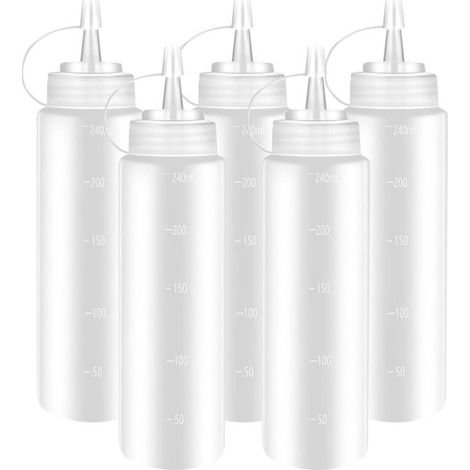 5 botellas de plástico transparente presurizadas de 240 ml (con tapón),aceite de cocina y productos de repostería
