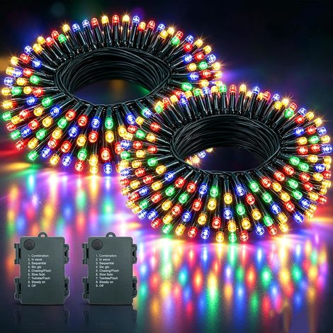 Guirlande Lumineuse Exterieure Intérieur 10m/100LEDs Pile Guirlande Lumineuse Sapin Guirlande led par 8 Modes, Minuterie, IP44 Étanche, Guirlande Noel par Chambre, Mariage, 2 Pièces, Multicolore (1/5)