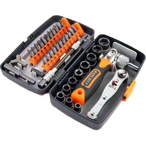Jeu de Tournevis à Cliquet 38 en 1 avec Embouts Pivotants, Kit de Réparation Polyvalent pour Bricolage Domestique et Mécanique Automobile