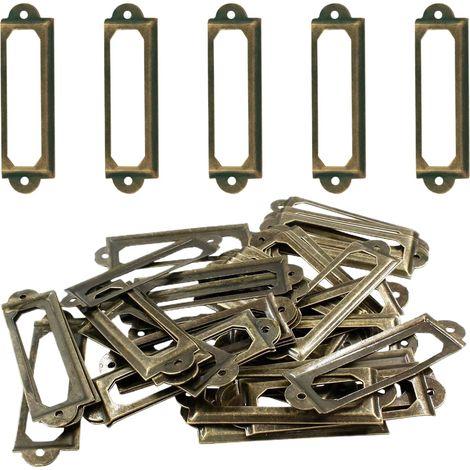 Étiquette de Nom, 50 pièces Porte Etiquette Metal, Bronze Rétro Cadre, Métal Bronze Rétro Vintage Carte, Porte Poignée Cadre Nominative de Tiroir de Classeur Office Décoration (1/5)