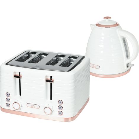 Kettle and Toaster Sets, 3000W 1.7L Rapid Boil Kettle & 4 Slice Toaster with 7 Browning Controls, Defrost, Reheat and Crumb Tray, UK Otter rmostat, Cream White (1/5)