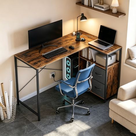 Bureau avec prise électrique, bureau d'angle et rectangulaire réversible – idéal pour home office, espace de travail moderne (1/4)