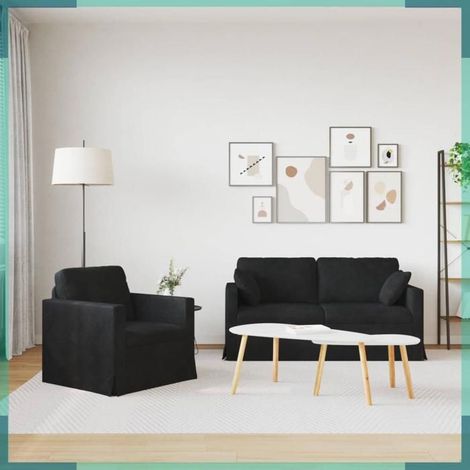 Canapé 2 pièces - 3407557 - Velours noir - Cadre métal - Ensemble 158x78x80 & 78x78x80 cm (1/5)