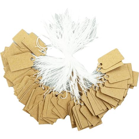 Paquete de 200 etiquetas blancas para precios de joyería (26 x 15 mm) con cordón.
