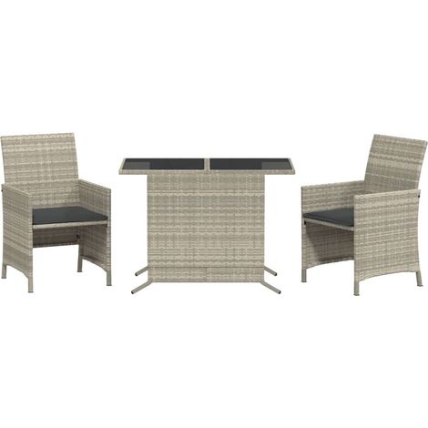 vidaXL 3 Piece Bistro Set with Cushions Light Grey Poly Rattan