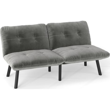 Canapé-lit pliant 2 places en velours gris avec fonction couchage, design moderne et gain de place (1/5)