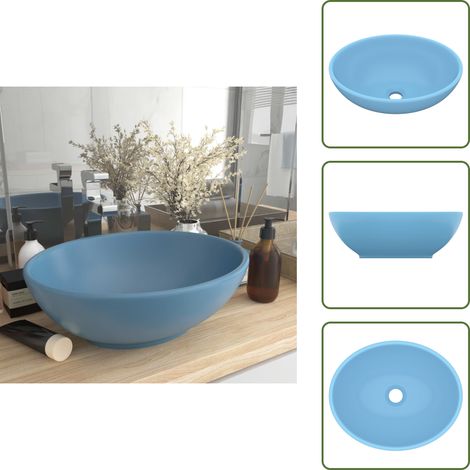 Lavabo de lujo - vidaXL Lavabo de lujo ovalado cerámica azul claro mate 40x33 cm - Lavabo para baño