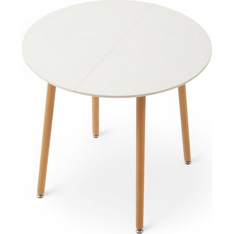 ORION91oficial® - Mesa Redonda Doble Tablero (Ø80 x 74cm) Blanca 4 Patas Redonda Madera de Haya, Estilo Nórdico, Bar,Restaurante,Hostelería,Comedor,Salón,Cocina,Teletrabajo,Oficina - spaziOrion91