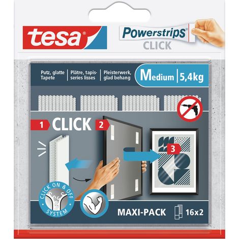 Tesa – Patins adhésifs Velcro pour fixation amovible – 20mm x 80mm – Force adhésive 5.4kg – Pour cadres et décorations murales (1/5)