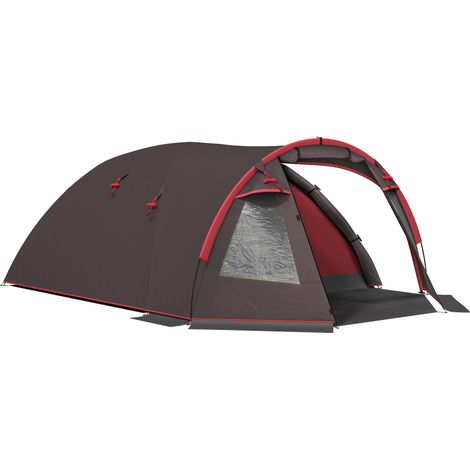 Tente de camping pour 2 à 4 personnes avec chambres séparées, imperméable, double porte, grise.