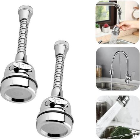 Buses de robinet extensibles lot de 2 - aérateurs rotatifs 360° 16,5 cm, argent (1/4)
