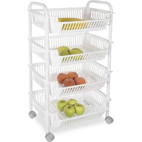 CARRELLO PORTAFRUTTA DA CUCINACON 4 CESTI 28 X 46 X H90 CM IN COLORE BIANCO