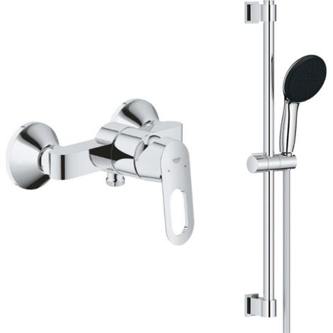 Grohe – Ensemble de douche mécanique – Mitigeur monocommande – Douchette 2 jets pluie et massage – Finition chromée résistante – Flexible 175 cm