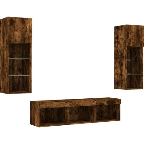 Mobile TV multimediale mensola TV credenza TV sala da pranzo soggiorno camera da letto con LED 5 pezzi rovere affumicato legno ingegnerizzato marrone 020029409