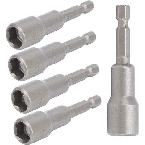 Lot de 5 embouts de tournevis magnétiques puissants à douille hexagonale en acier chrome vanadium, 11 mm (1/5)