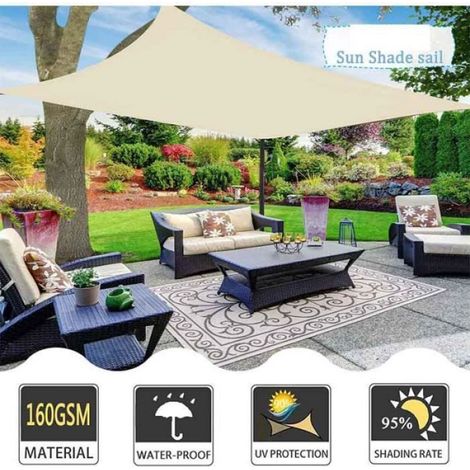 Voile d'ombrage Rectangulaire - - 2x3m - Tissu Oxford Anti-UV - Beige - Taux d'ombrage 95% (1/3)