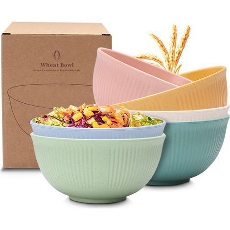 Bol Cereal - En Fibre De Paille De Blé - 15 x 15 x 7,5 cm - Micro-ondes Et Lave-vaisselle Acceptés - Pour Céréales Riz Soupe Dessert - Lot De 6 (1/5)