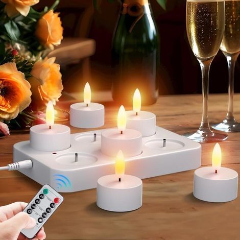 Lot de 6 bougies chauffe-plat LED avec minuterie, bougies rechargeables, bougies sans flamme, bougies à effet vacillant, veilleuse, bougies chauffe-plat électriques, consécration pour les jeunes, lamp (1/4)