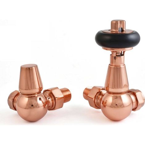 West Faringdon Corner Thermostatic Radiator Valve and Lockshield - Polished Copper (1/5)