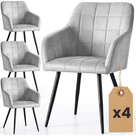 Lot de 4 Chaises rembourrées à surpiqûres carrées LUXANO Gris pieds noirs (1/5)