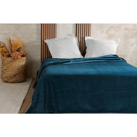 Couvre lit velours gaufré - 240x260cm - Bleu marine