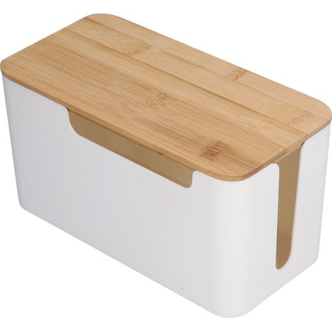 Boîte de Rangement Câbles avec Couvercle en Bois pour Câbles TV, Routeurs, Ordinateurs - Organisation Bureau et Maison (1/5)