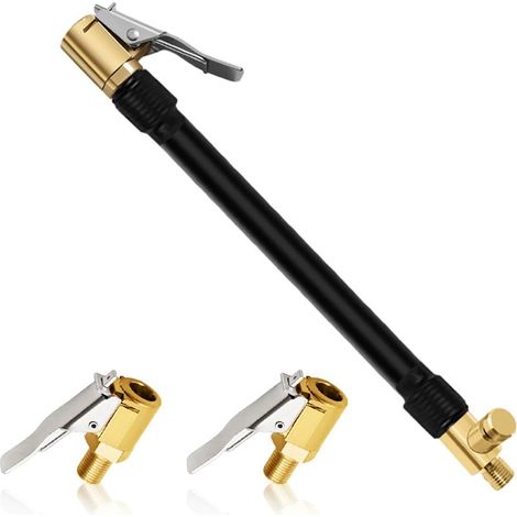 1 tubo flessibile per gonfiaggio pneumatici da 30 cm con 2 ugelli, tubo di prolunga per compressore per gonfiaggio pneumatici auto, accessori per pompe auto, biciclette, motociclette (1/4)