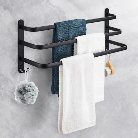 Porte-Serviettes Mural en Aluminium, 3 étages Porte Serviette Salle de Bain étagère Serviette avec Crochets, Étanche - pour Salle de Bain, Cuisine, Salle de Bain (1/5)