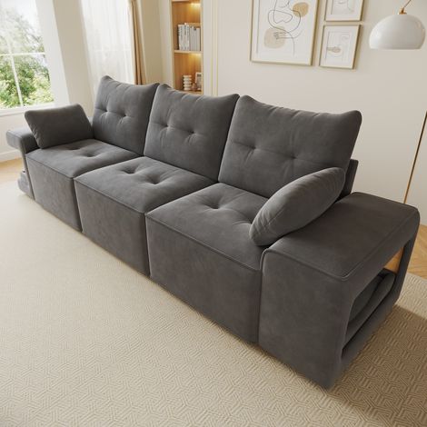 Canapé 3 places 229,5x78x84 cm avec rangement, niches pour animaux, assise profonde, velours - gris (1/5)