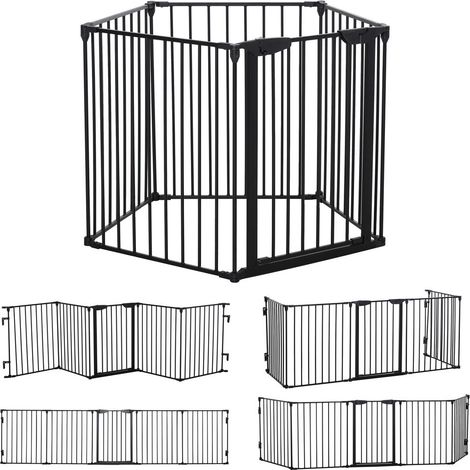 Barrière de Sécurité Chien 2 en 1 Parc Pliable en Métal Séparateur de Pièce Protection Cheminée Noir 300 x 3 x 74,5 cm (1/5)