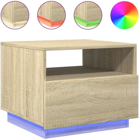 Tavolino da salotto con cassetto design moderno con luci LED 50 x 49 x 40 cm in legno ingegnerizzato color rovere DEC037644