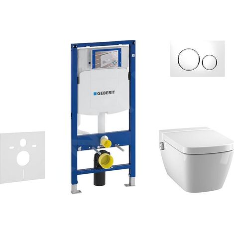 Geberit Duofix - Bâti-support pour WC suspendu avec plaque de déclenchement Sigma20, blanc/chrome poli + Tece One - toilette (1/5)