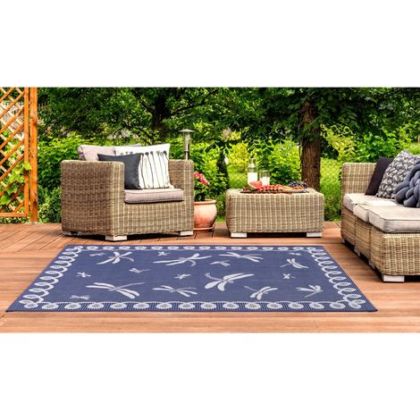 Terrace Dragonfly Flatweave Outdoor Indoor Bordered Blue Rug in 80 x 150 cm (2'6''x5'0'') (1/4)