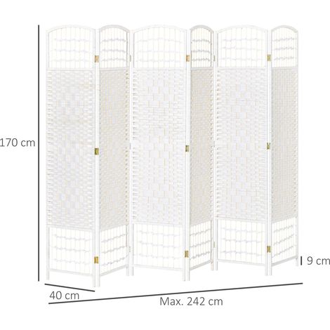 Paravent pliable à 6 panneaux en fibres de papier pour chambre ou salon, 242 x 170 cm, blanc (1/5)
