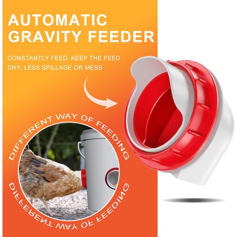 Mangeoire à Volaille Automatique par Gravité Kit de 4 Ports Anti-Gaspillage pour Poules Canards Oiseaux avec Scie Cloche