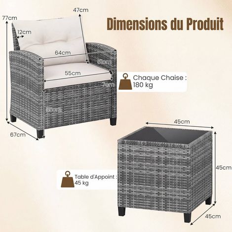 3-Piece Rattan Patio Set with Cushions & Glass Table (1/5)
