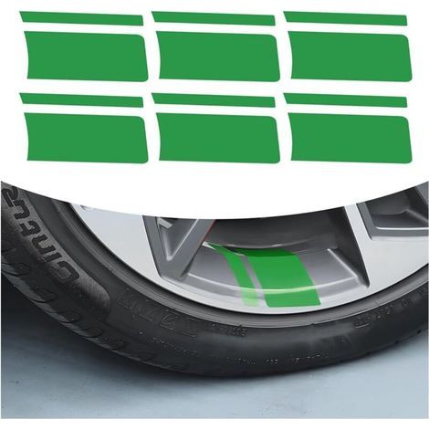 Set of 6 Reflective Stickers for Car Rims, Universal Decorative Car Reflective Stickers, Stripes Car Rim Stickers (Green) (1/5)